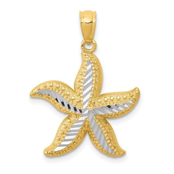 14k Yellow Gold with White Rhodium Diamond-cut Starfish Pendant,All Products : American Fashion Style Bags On Sale